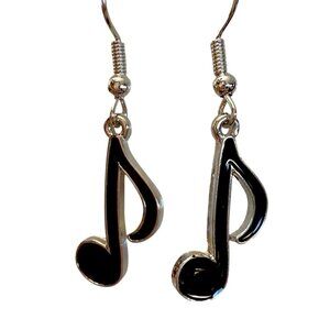Music Note Dangle Earrings Black Silver Musical Charm Jewelry Singer Pianist